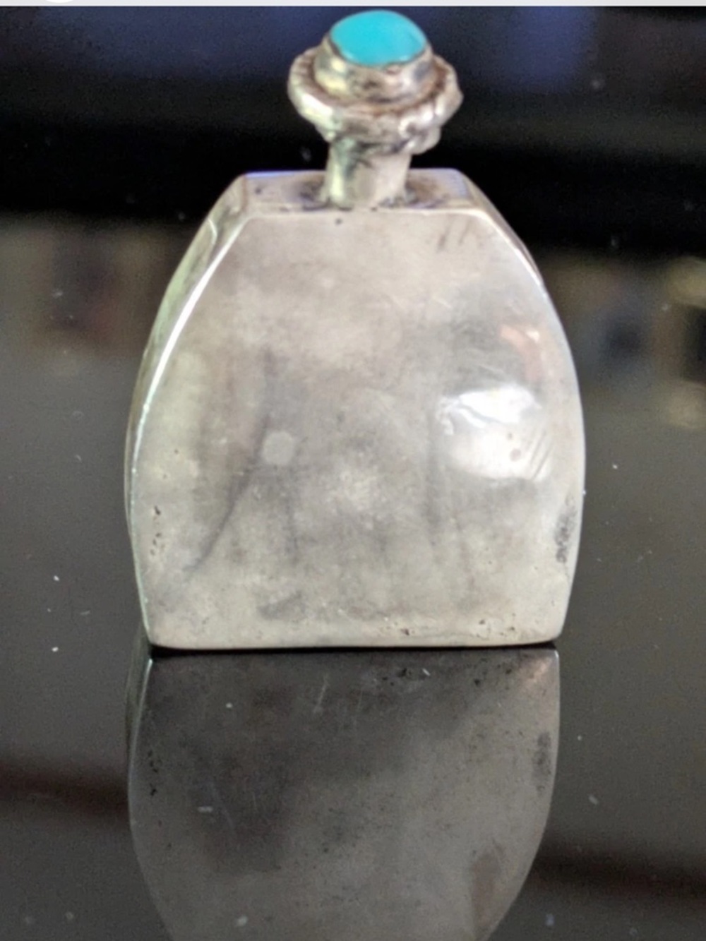 Vintage 1940s sterling silver Taxco signed snuff bottle with turquoise top - Picture 6 of 7
